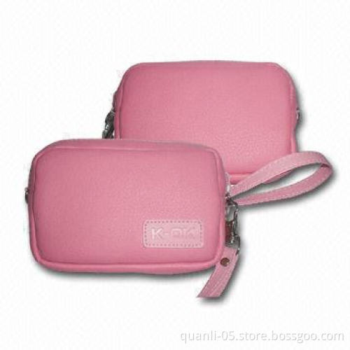 Pink Camera Case, Made of Leather and Fabric
